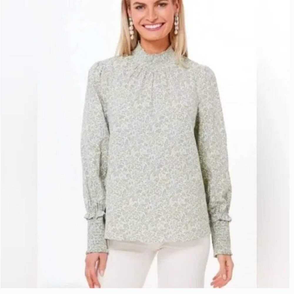 Tuckernuck Hyacinth House Modoc Top Sage Green Floral Long Sleeve Blouse size XS